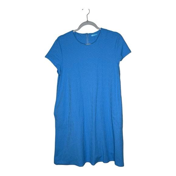 J McLaughlin Dress Women Large Blue Catalina Cloth Textured Short Sleeve Stretch - Picture 1 of 15